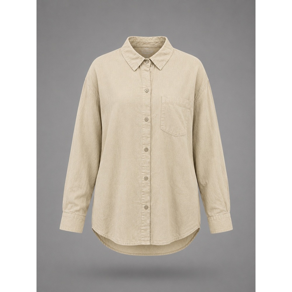 🍁Time‎ and Tru Linen Oversized Shirt Papyrus Beige Button Down TT16100149077L
